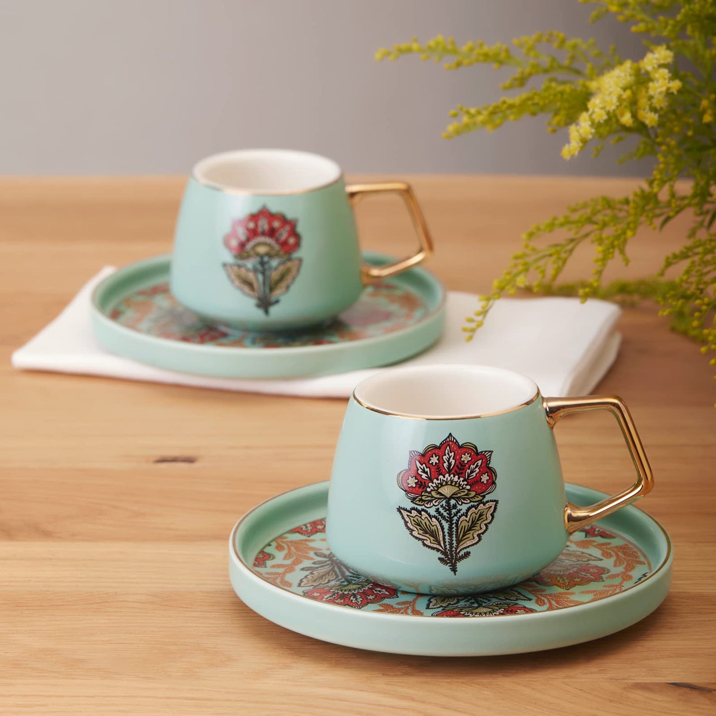 KARACA KARENA2 KISILIK KAHVE FINCANI YESIL Coffee Cup Set 2 Person Green