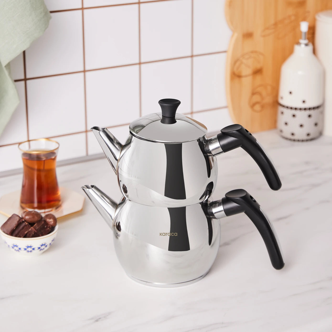 KARACA CISE CAYDANLIK TAKIMI MINI SIYAH Teapot Set Mini Black