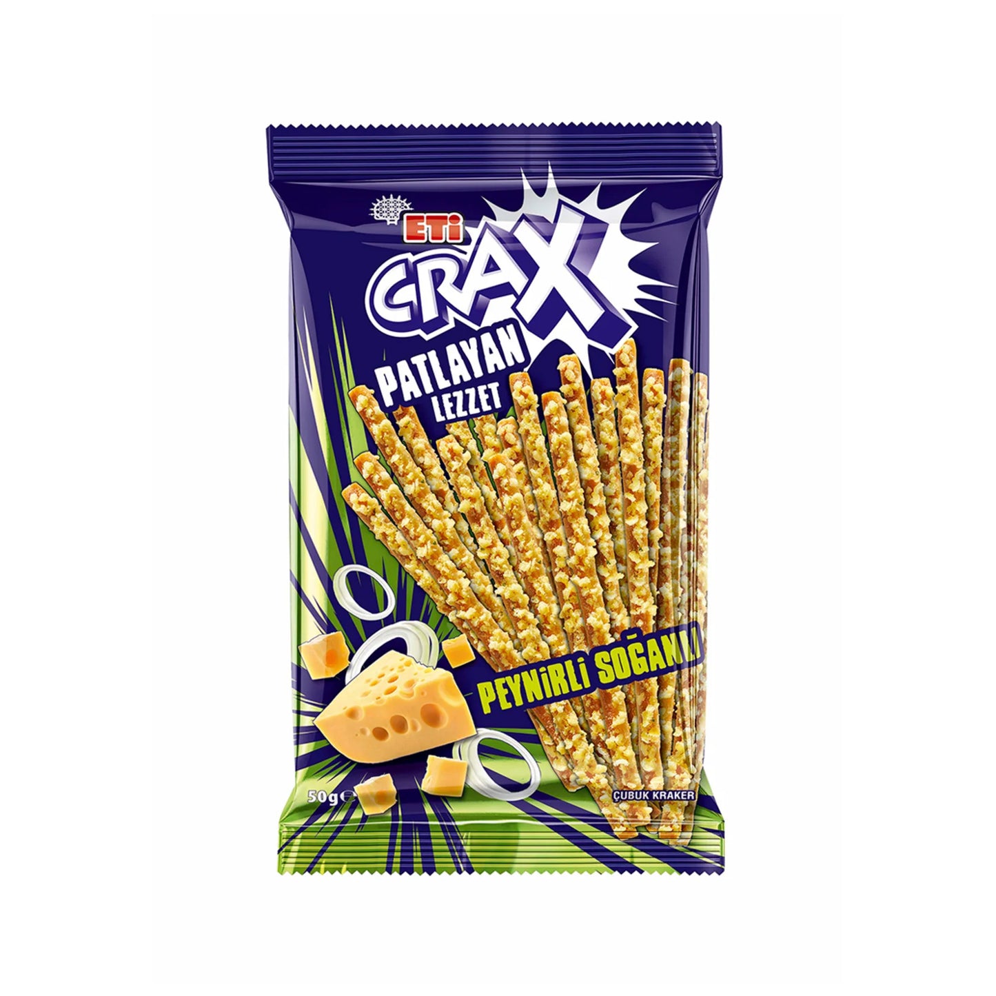 ETI CRAX CUBUK KRAKER PATLAYAN LEZZET PEYNIR SOGAN Cheese Onion Stick Cracker 50g