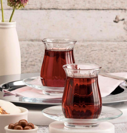 PASABAHCE Tea Glass & Plate Set for 6 LINKA CAY BARDAGI VE TABAGI SETI 6'LI