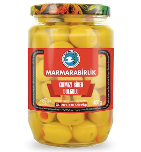 MARMARABIRLIK 4XL Red Pepper Filled Green Olives KIRMIZI BIBER DOLGULU YESIL ZEYTIN 4XL