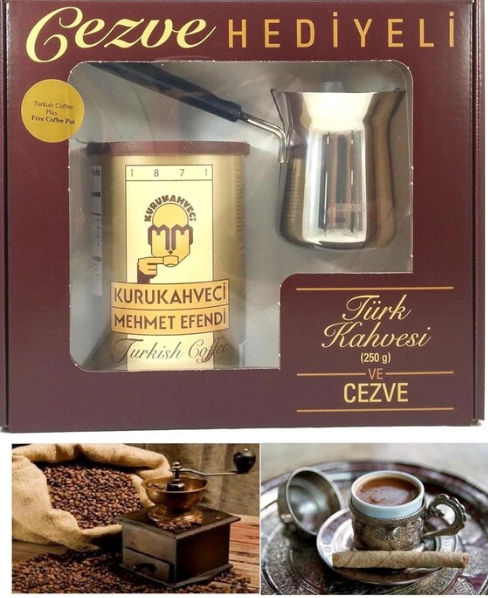 MEHMET EFENDI CEZVELI KAHVE SETI Turkish Coffee and Coffee Pot Set 250g