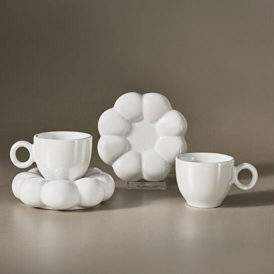 KARACA BUBBLE LUSTERLI 2 KISILIK KAHVE FINCANI BEYAZ Coffee Cup Set 2 Person White