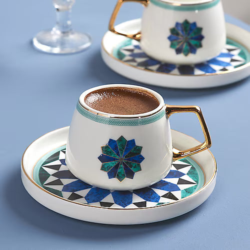 KARACA ROMAN 2 KISILIK KAHVE FINCANI YESIL Coffee Cup Set 2 Person Green