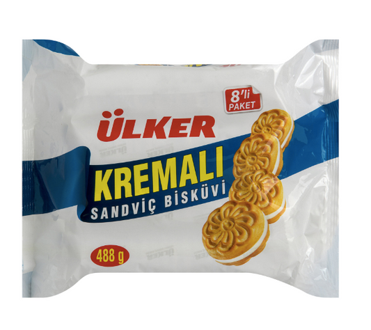 ULKER KREMALI SANDVIC BISKUVI 8LI Cream Sandwich Cookie 8 pack 61g x 8