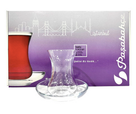 PASABAHCE Tea Glass & Plate Set of 6 VEFA CAY BARDAGI VE TABAGI 6'LI