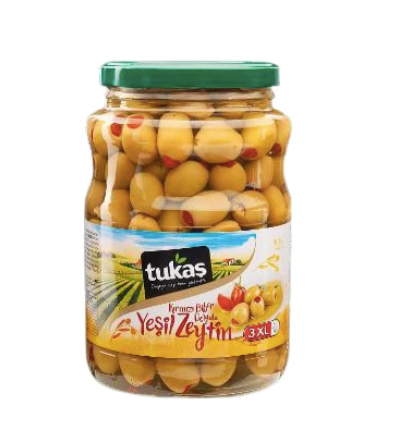 TUKAS Green Olives Stuffed with Pepper BIBERLI YESIL ZEYTIN