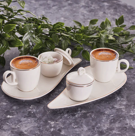 KARACA LEAF Turkish Coffee Set for 2 KISILIK TURK KAHVESI BARDAGI SETI