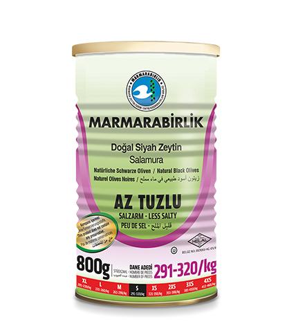 MB AZ TUZLU SIYAH ZEYTIN TENEKЕ L Less Salty Black Olives Tin 800g