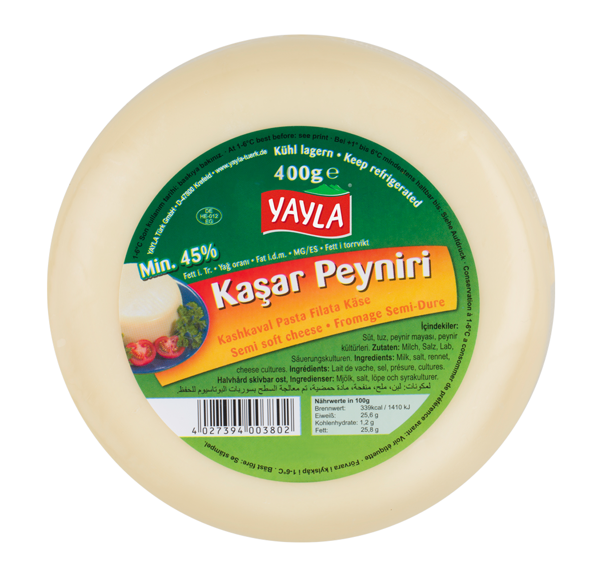 YAYLA Semi-Soft Kashkaval Cheese KASAR PEYNIRI 400g