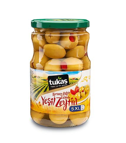 TUKAS Green Olives Stuffed with Pepper BIBERLI YESIL ZEYTIN