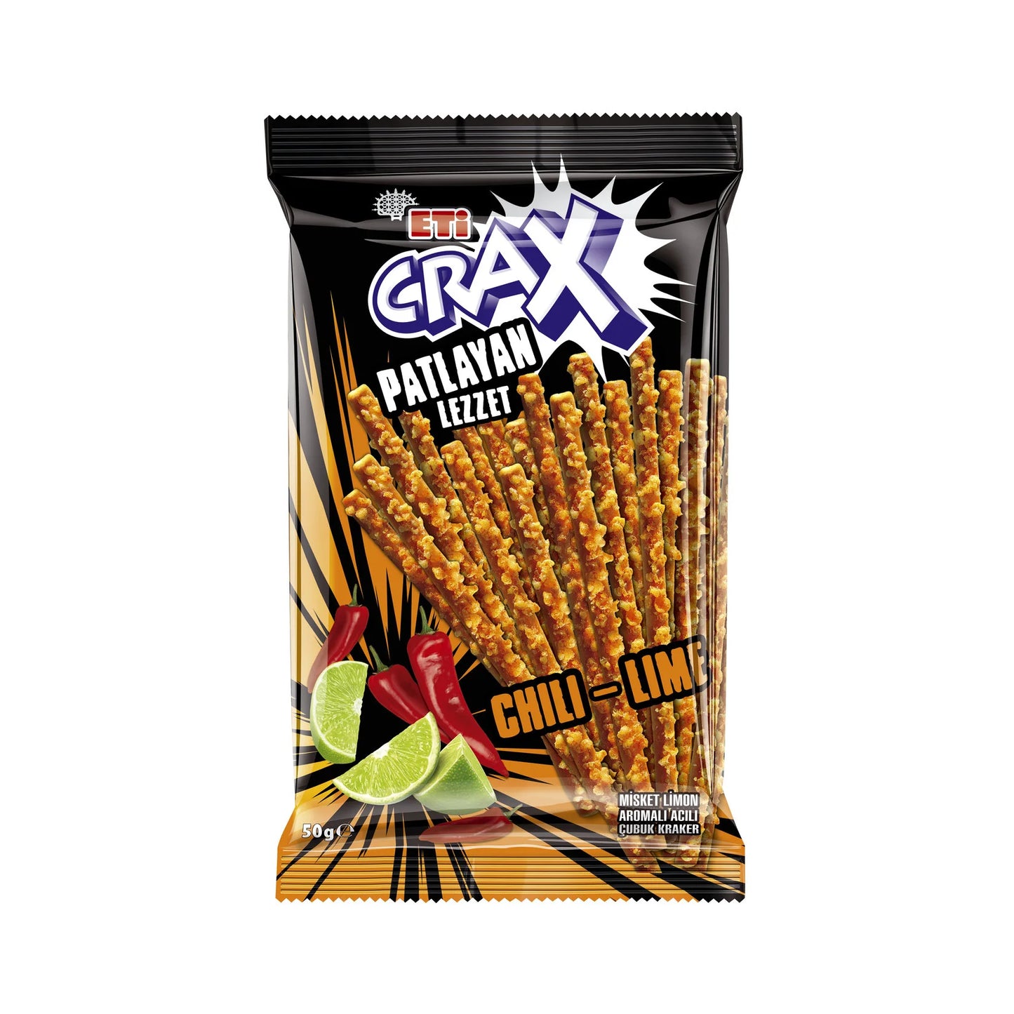 ETI CRAX CUBUK KRAKER PATLAYAN LEZZET CHILI LIMON Chili Lemon Stick Cracker 50g