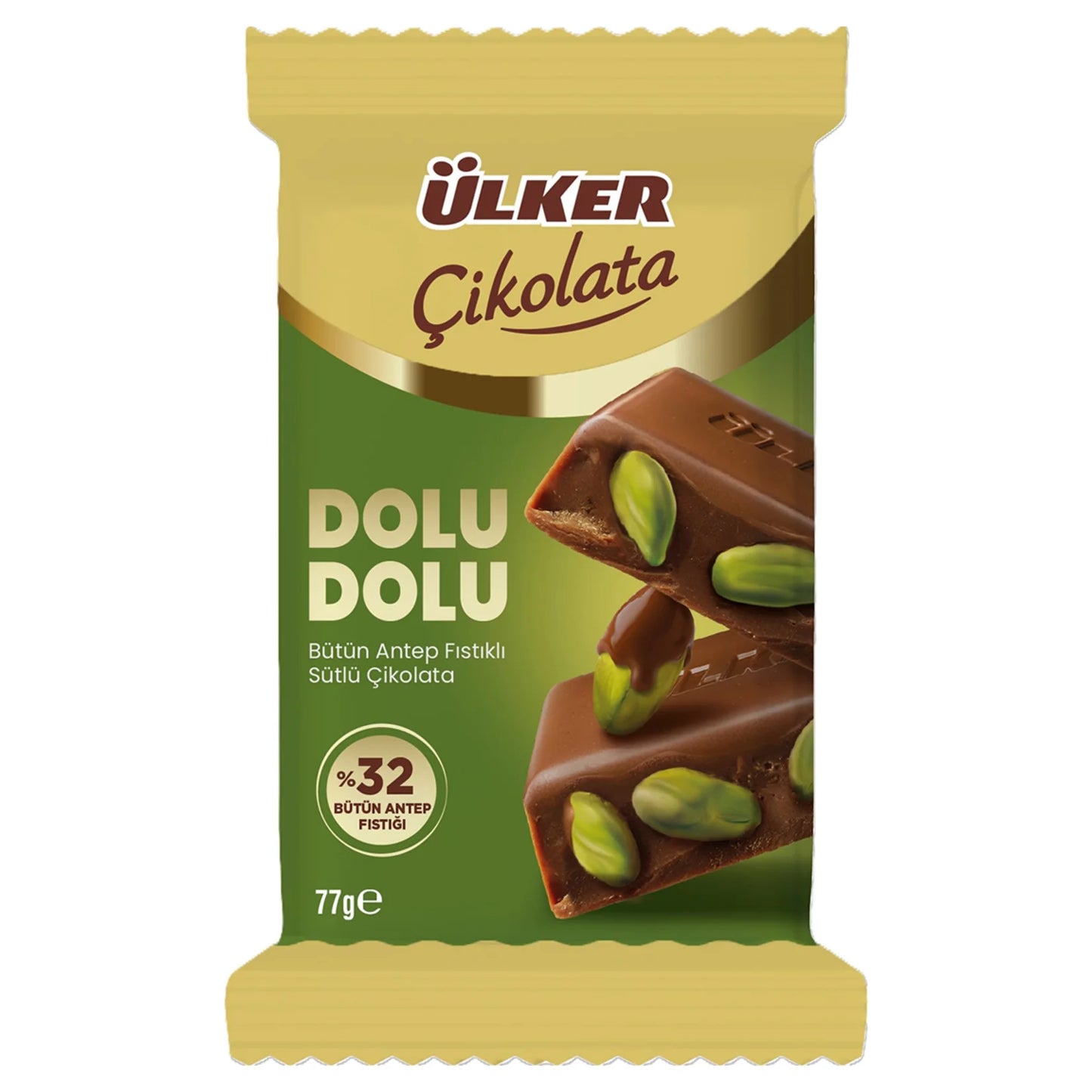 ULKER CIKOLATA DOLU DOLU %32 BUTUN ANTEP FISTIKLI Chocolate With Whole Pistachios 77g