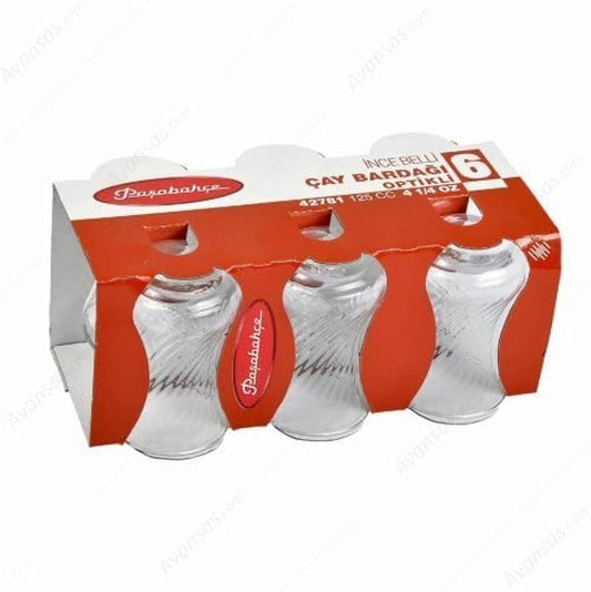 PASABAHCE Tea Glass Set INCE BELLI OPTIKLI CAY BARDAGI 6li