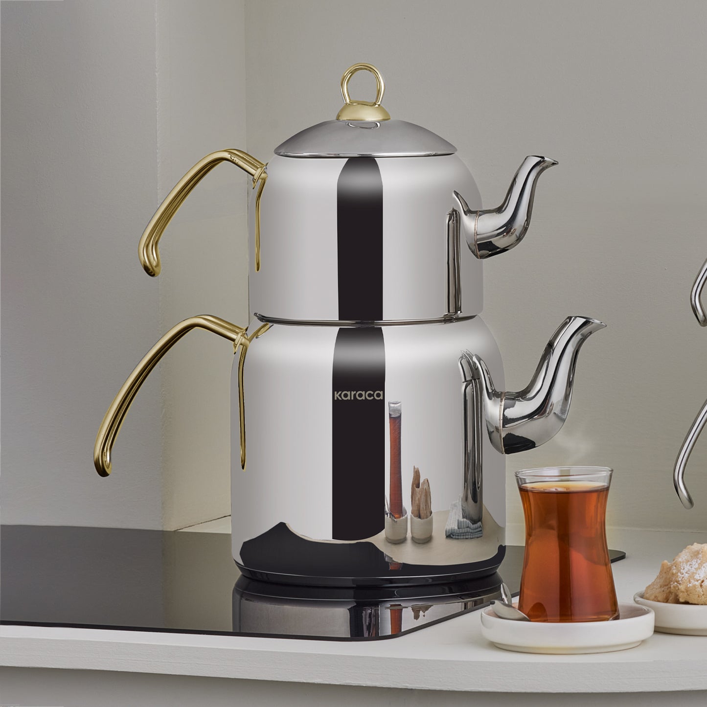 KARACA ESME CAYDANLIK TAKIMI BUYUK BOY METAL Tea Pot Set Large Metal