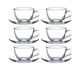 PASABAHCE Basic Tea Cup Set of 6 CAM KUPA VE TABAK SETI 6LI