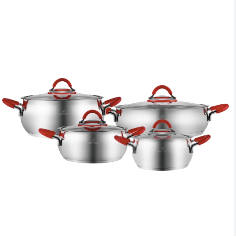 KARACA OYSTER 8 PARCA CELIK TENCERE SETI KIRMIZI Red 8pcs Steel Pan Set