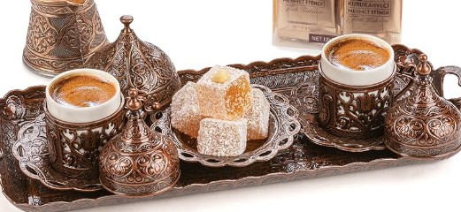 ALI BABA 2 KAHVEDANLI CEZVELI TURK KAHVE SETI Turkish Coffee Set with 2 Cups & Cezve 100g
