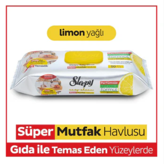 SLEEPY YUZEY TEMIZLEME MENDILI LIMON Surface Cleaning Wipes Lemon 50 sheets