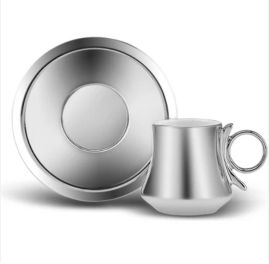 KARACA KNIGHT METAL TABAKLI 2 KISILIK KAHVE FINCANI Coffee Cup Set 2 Person Grey