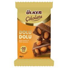 ULKER CIKOLATA DOLU DOLU %32 BUTUN BADEMLI Chocolate With Whole Almonds 80g