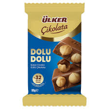 ULKER CIKOLATA DOLU DOLU %32 BUTUN FINDIKLI Chocolate With Whole Hazelnuts 80g