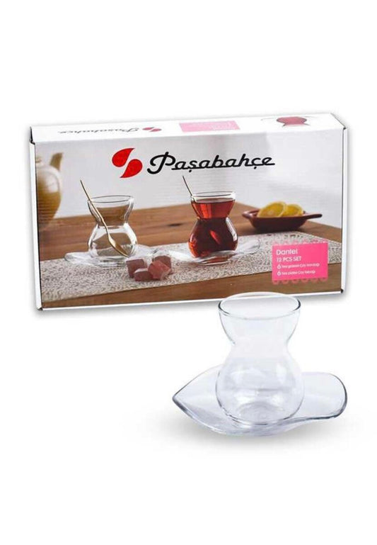 PASABAHÇE Dantel Çay Bardağı ve Tabak 6'lı Set DANTEL CAY SETI