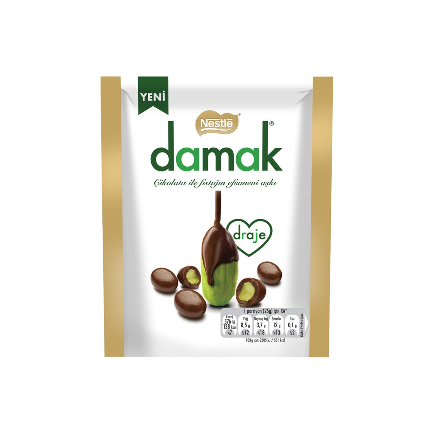 NESTLE Fıstıklı Çikolata Parçası DAMAK ANTEP FISTIKLI CIKOLATALI DRAJE 50gr