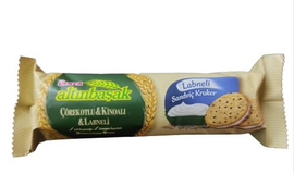 ULKER ALTINBASAK COREKOTLU KINOALI LABNELI SANDIVIC KRAKER Sandwich Crackers With Labneh Cheese Cream 60g
