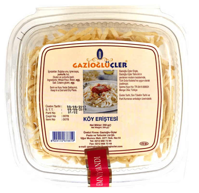 GAZİOĞLUÇLER Yumurta Eriştesi YUMURTALI KOY ERİSTESİ 350gr