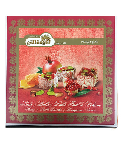 GULLUOGLU Honey Pomegranate Pistachio Turkish Delight NARLI BALLI FISTIKLI LOKUM 400g