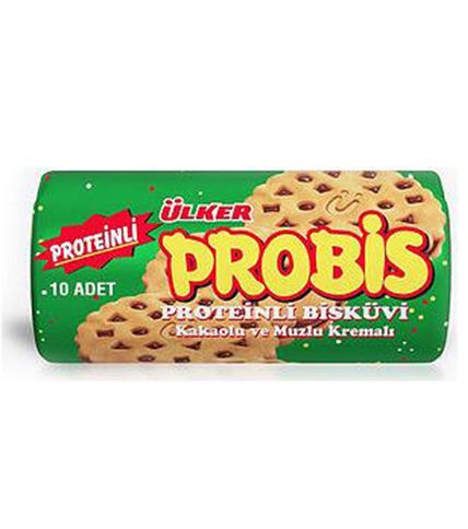 ULKER PROBIS PROTEINLI BISKUVI Protein Sandwich Biscuit with Cocoa And Banana Pack of 10